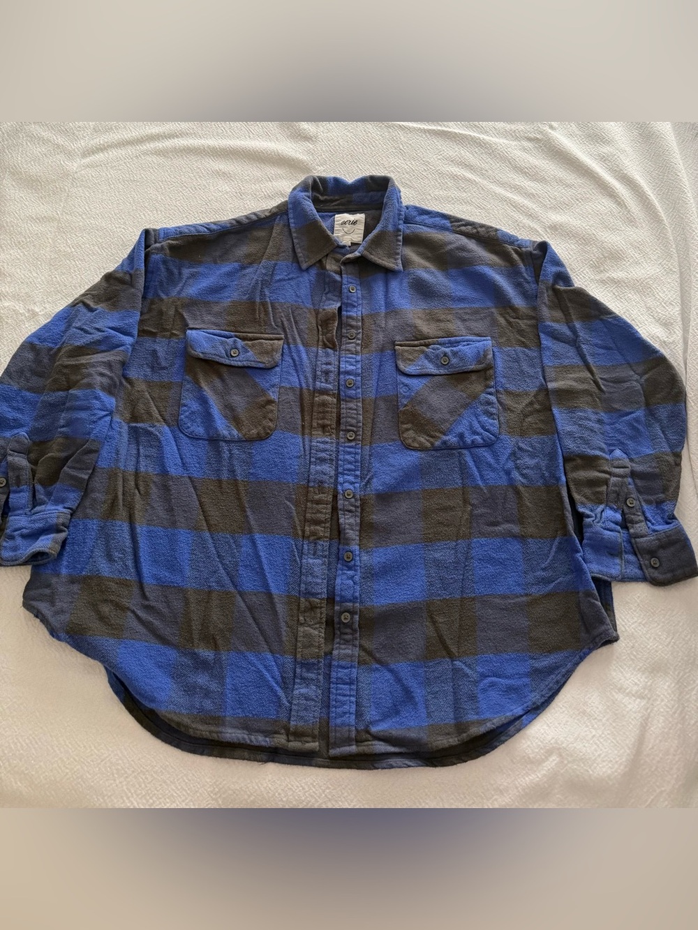 aerie Blue and Black Plaid Button-Down Shirt - Relaxed Fit